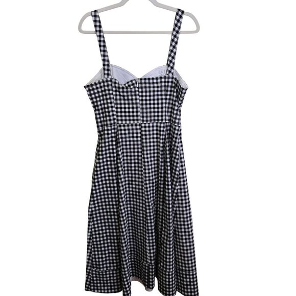 Avec Les Filles NWT Black White Gingham Fit And Flare Midi Dress Pockets Size 12 - Picture 3 of 10
